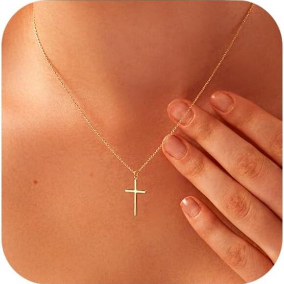 Cross Necklace for Women -Dainty 14K Gold Plated Cross Necklace Layered Gold Cro - Picture 1 of 7